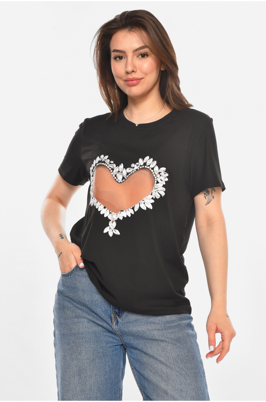 Футболка жіноча чорного кольору з принтом 213468
