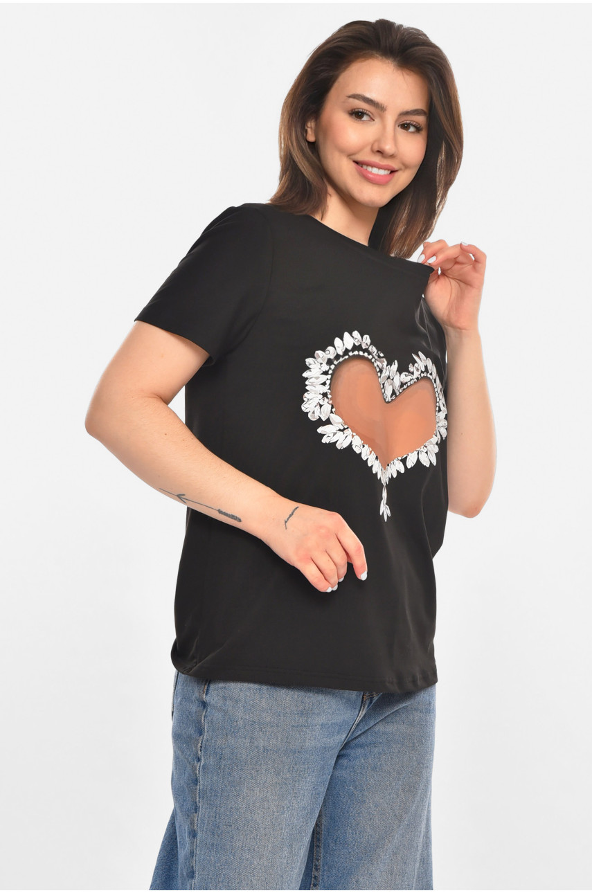 Футболка жіноча чорного кольору з принтом 213468