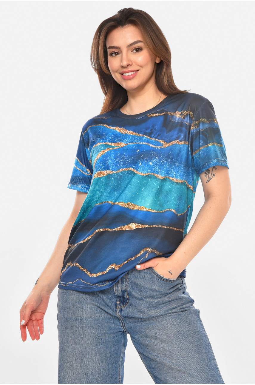 Футболка жіноча темно-синього кольору із принтом 213469