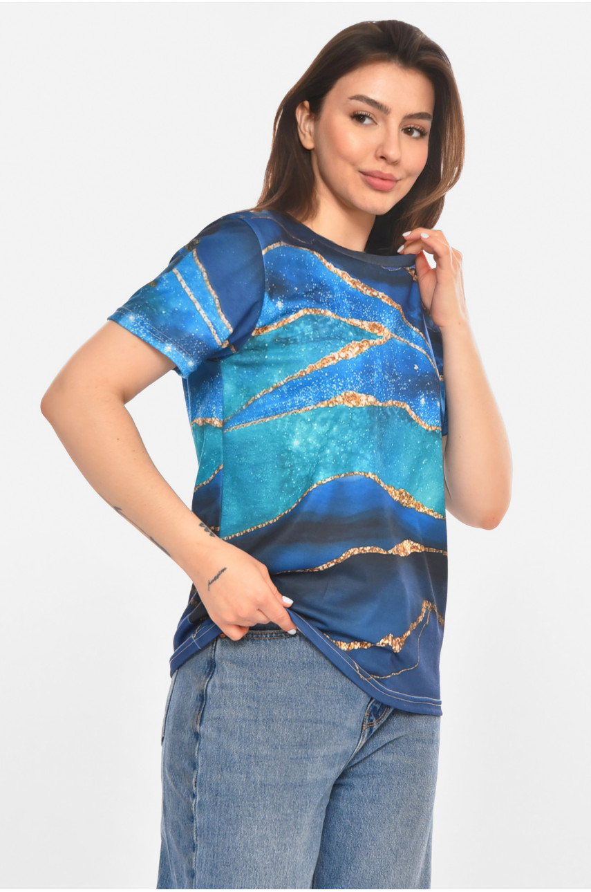Футболка жіноча темно-синього кольору із принтом 213469
