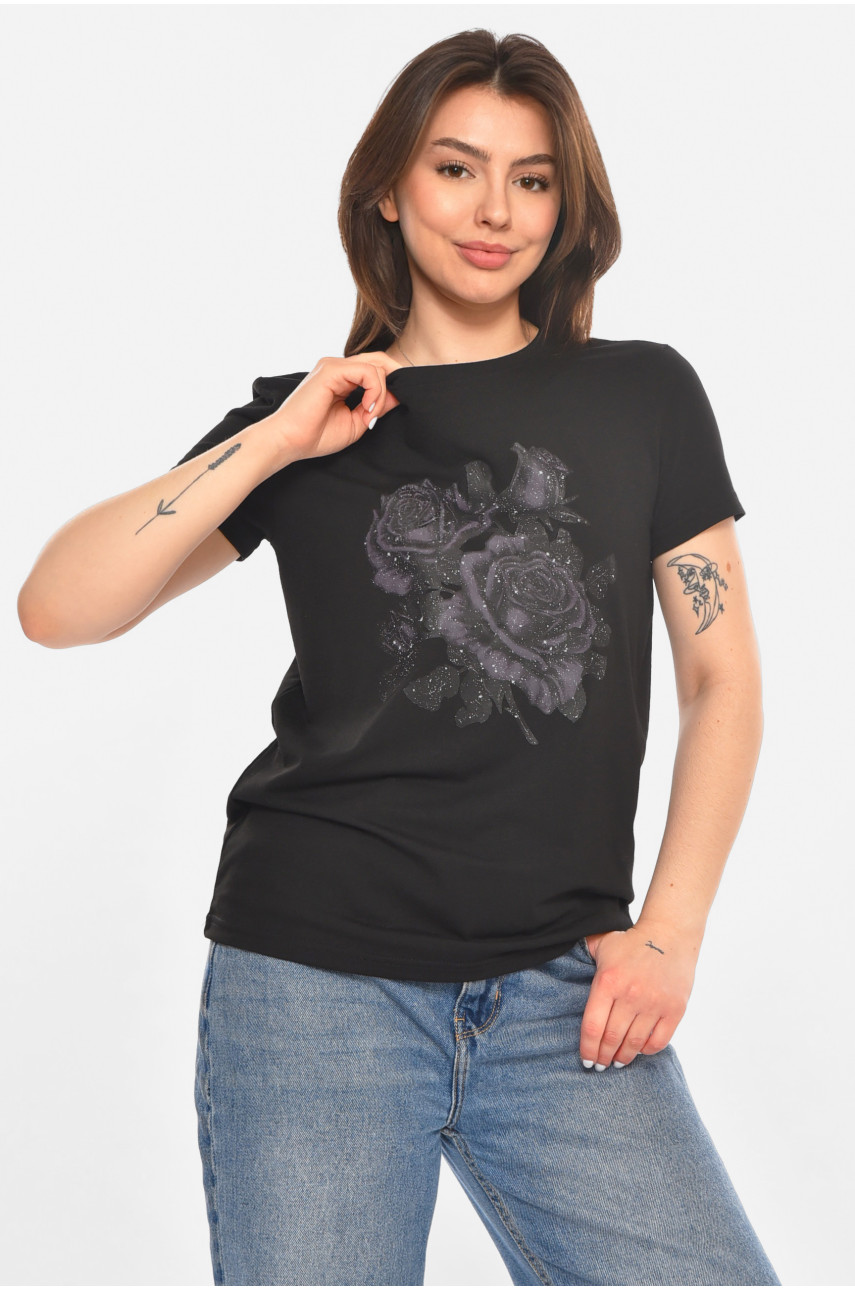 Футболка жіноча чорного кольору з принтом 213471
