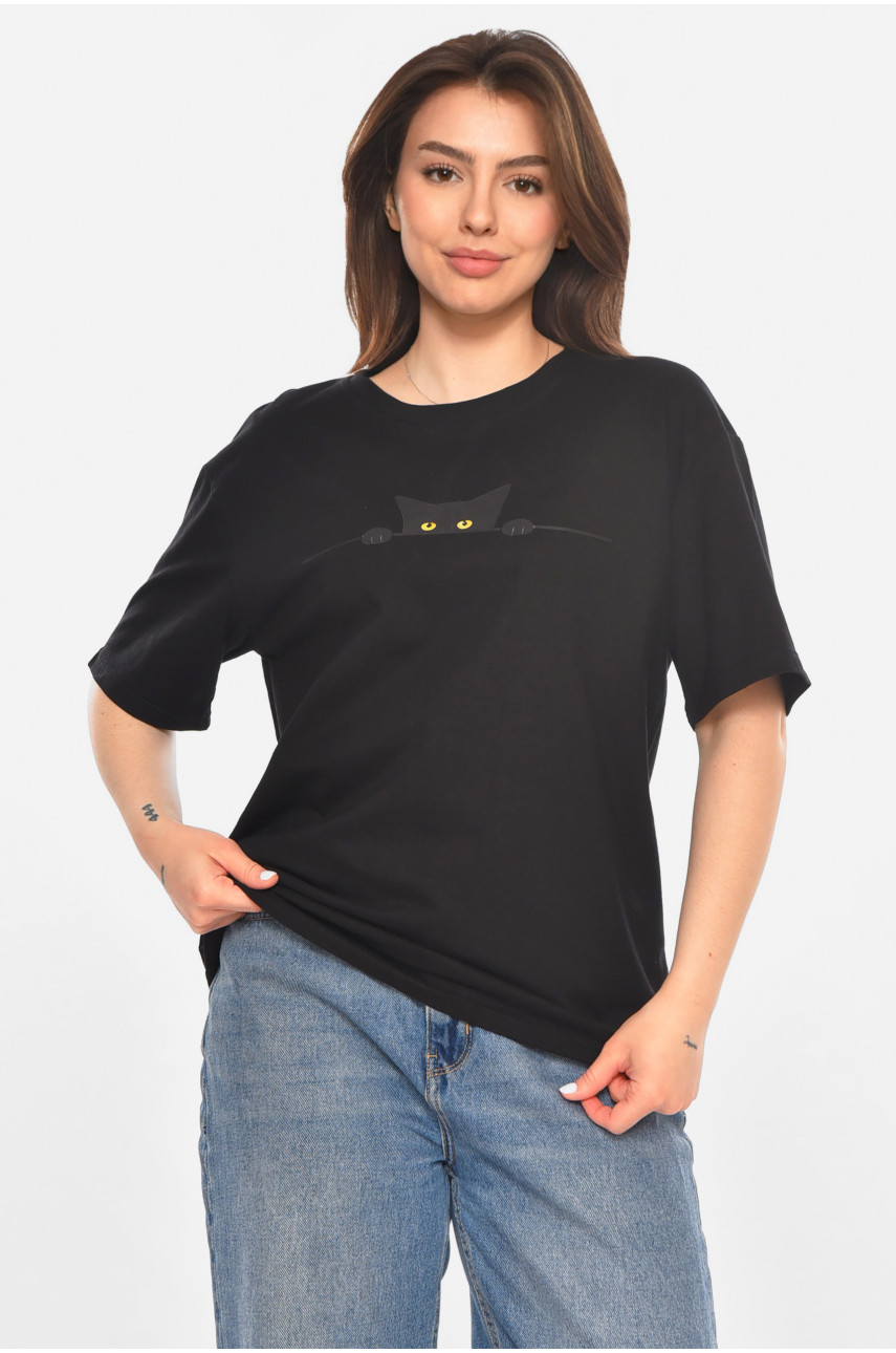 Футболка жіноча чорного кольору з принтом 213474