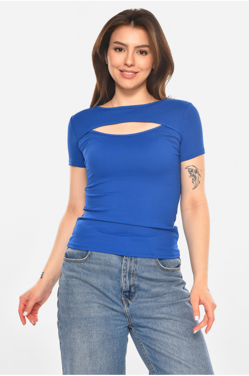 Футболка жіноча однотонна синього кольору 213476