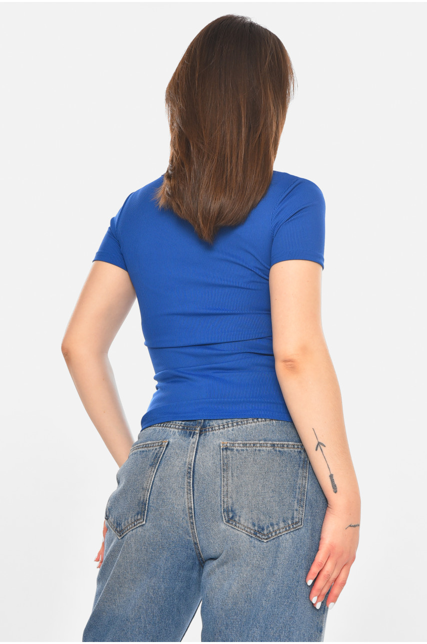Футболка жіноча однотонна синього кольору 213476