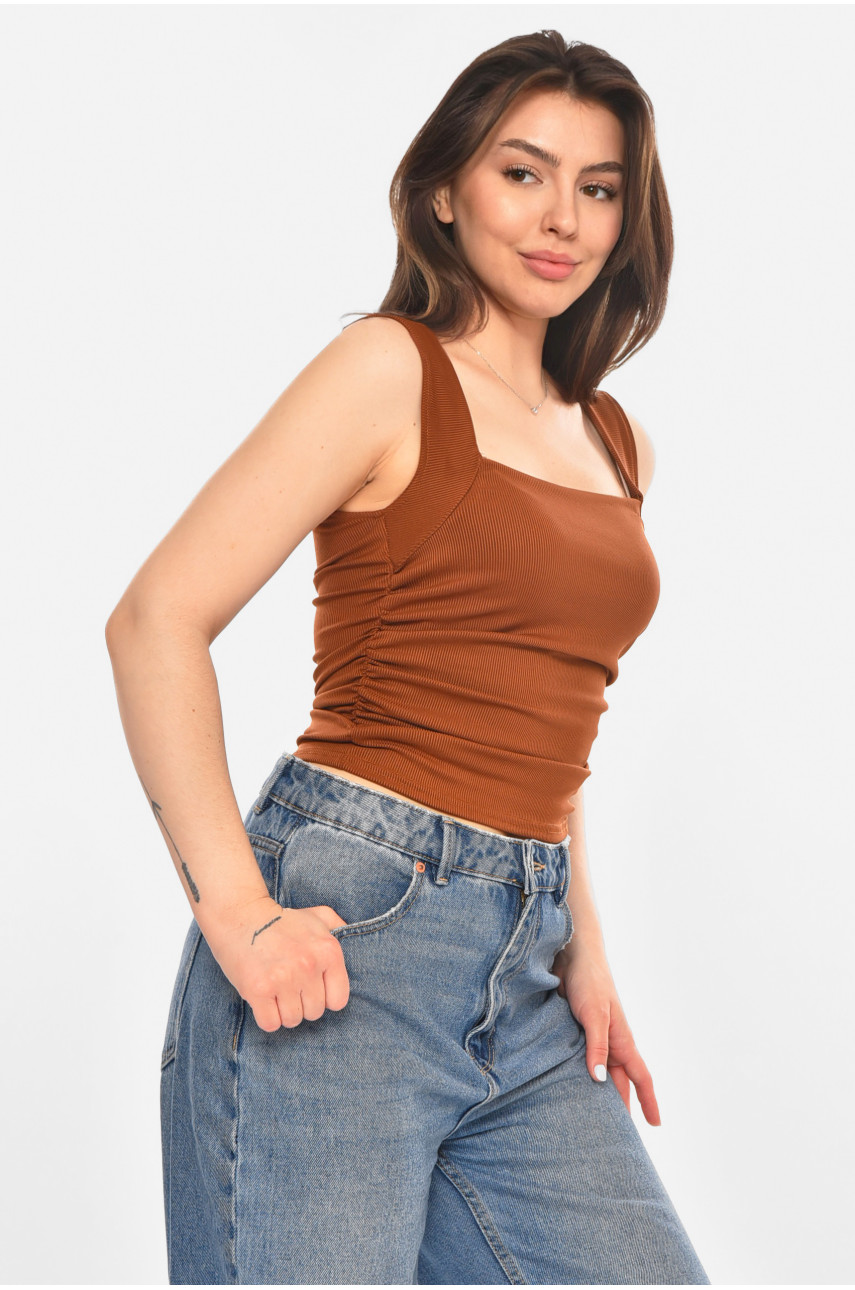 Майка жіноча однотонна темно-коричневого кольору 213481