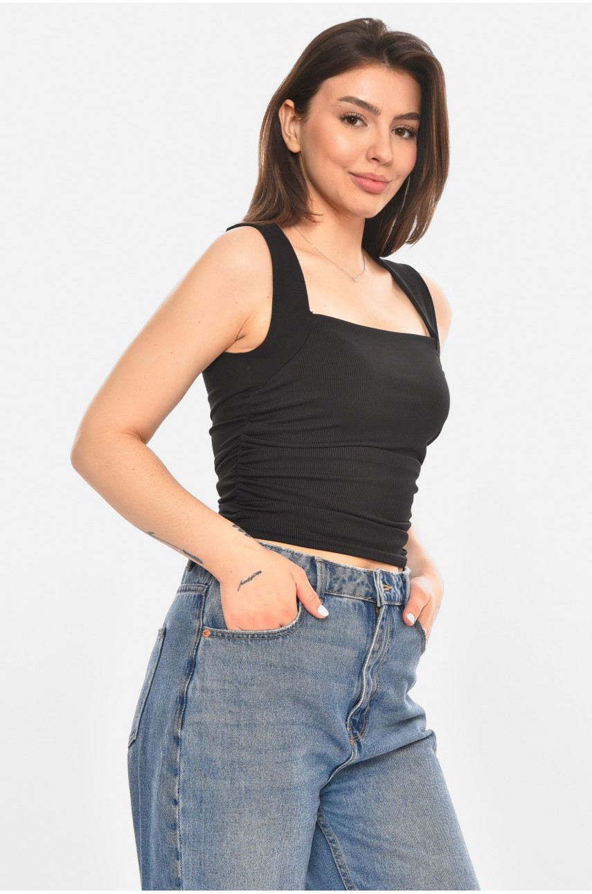 Майка жіноча однотонна чорного кольору 213482