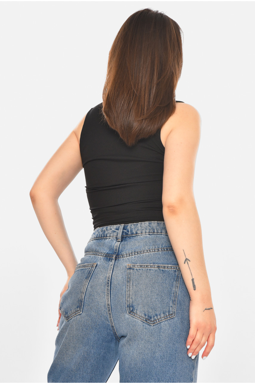 Майка жіноча однотонна чорного кольору 213482