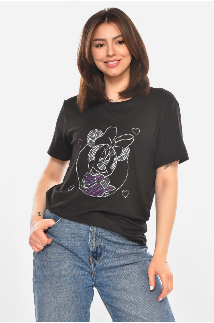 Футболка жіноча чорного кольору з принтом 213483