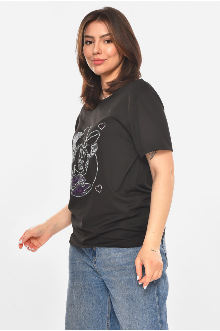 Футболка жіноча чорного кольору з принтом 213483