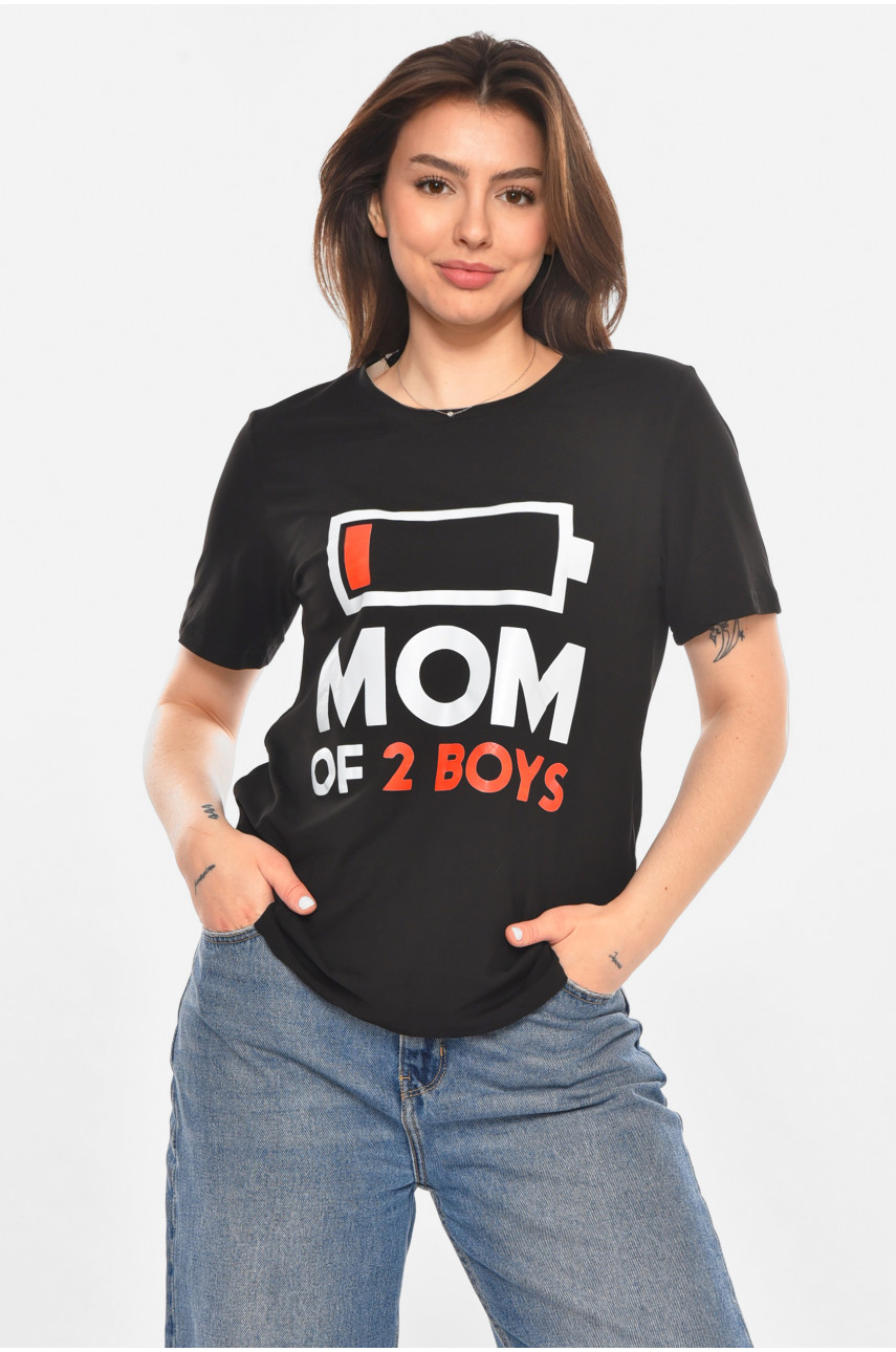 Футболка жіноча чорного кольору з принтом 213484