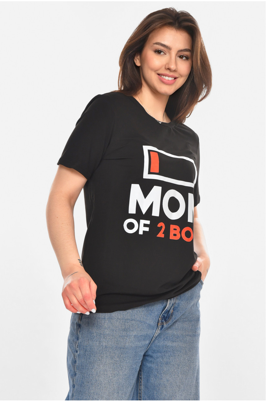 Футболка жіноча чорного кольору з принтом 213484