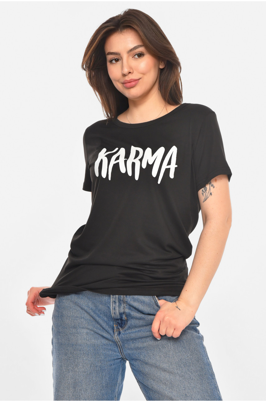 Футболка жіноча чорного кольору з принтом 213485
