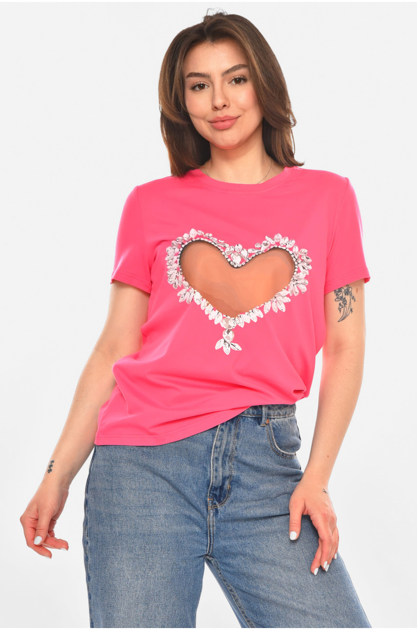 Футболка жіноча рожевого кольору з принтом 213486