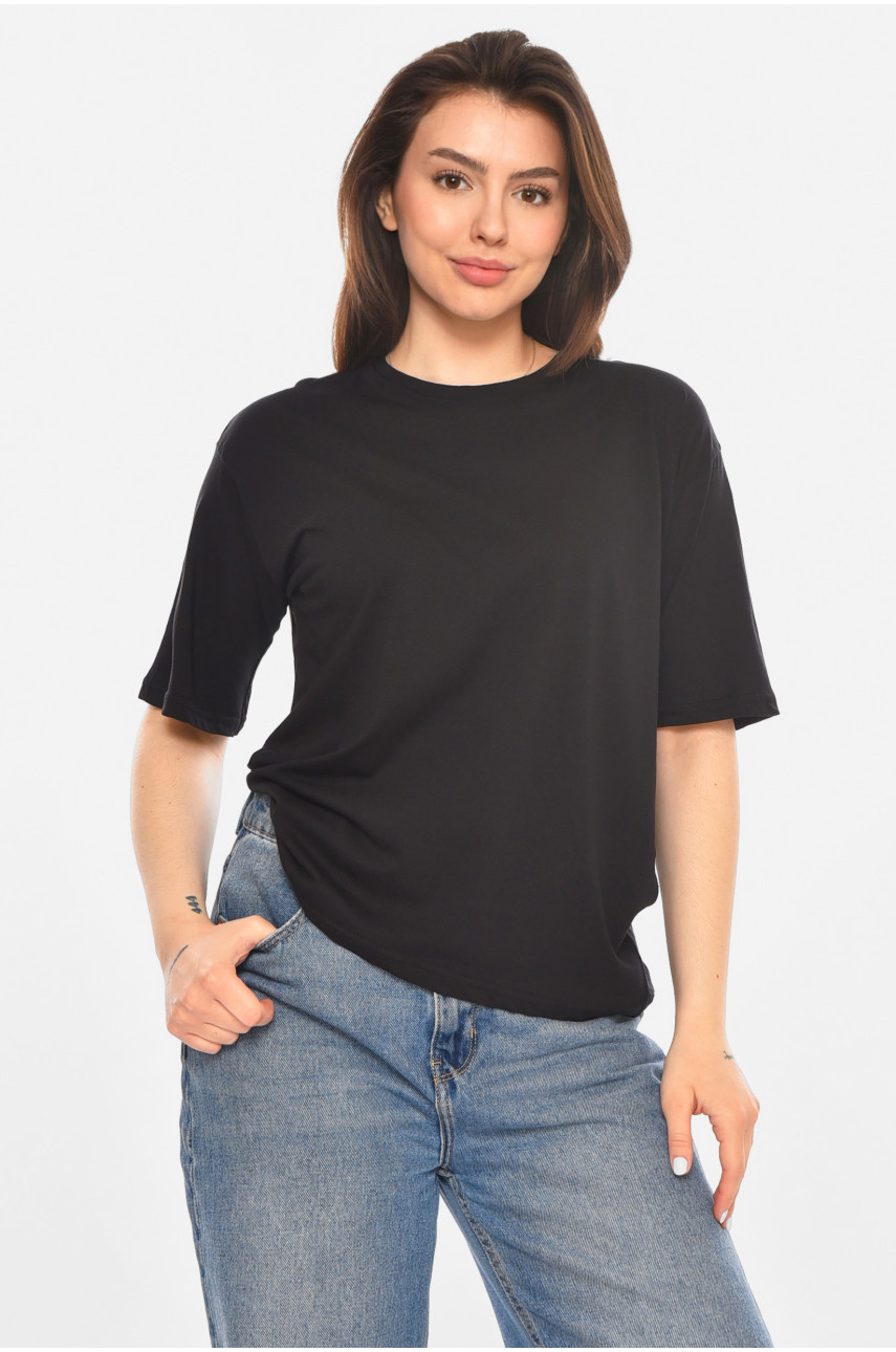 Футболка жіноча однотонна чорного кольору 213488
