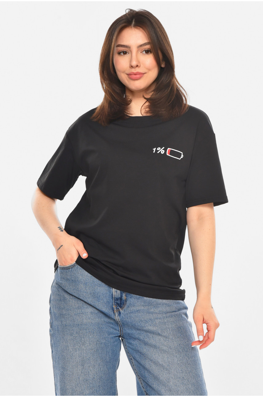 Футболка жіноча чорного кольору з принтом 213489
