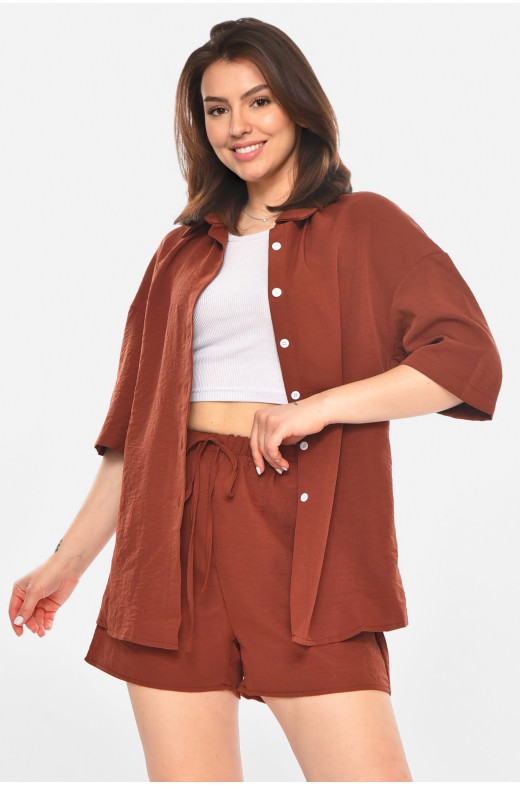 Костюм женский однотонный шоколадного цвета 213495