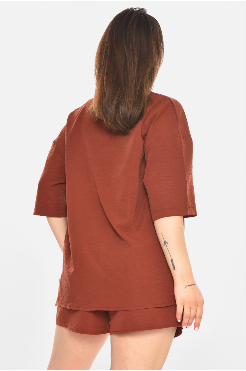 Костюм женский однотонный шоколадного цвета 213495