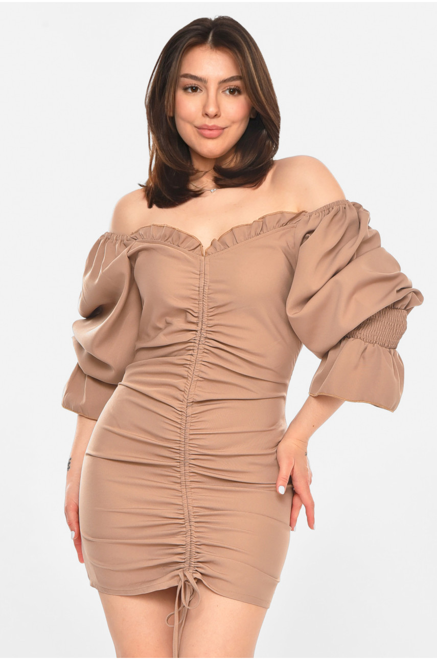 Сукня жіноча однотонна кольору мокко 213506