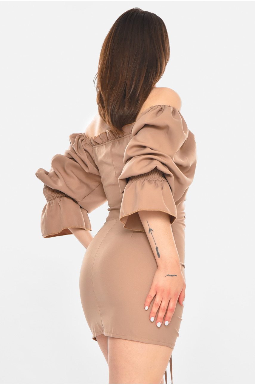 Сукня жіноча однотонна кольору мокко 213506