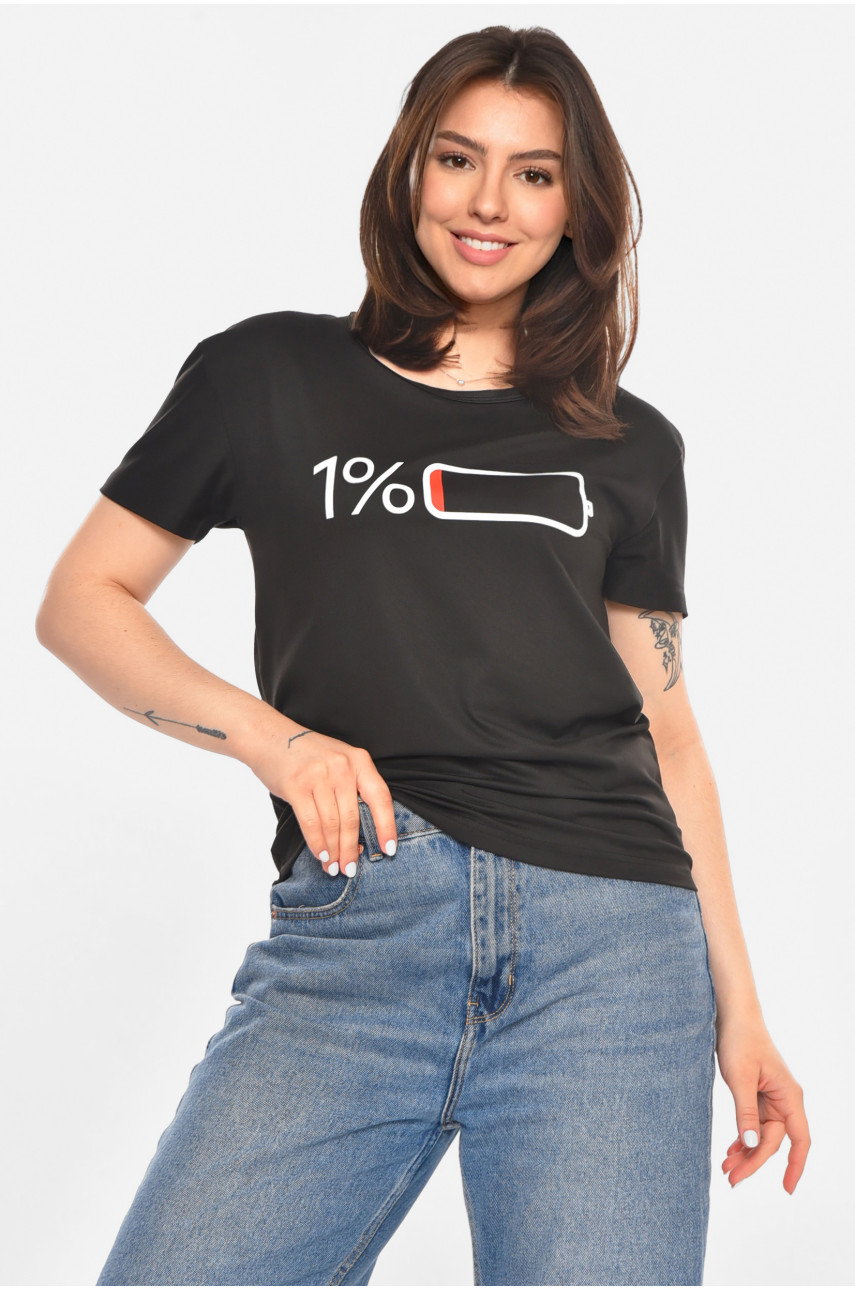 Футболка жіноча чорного кольору з принтом 213547