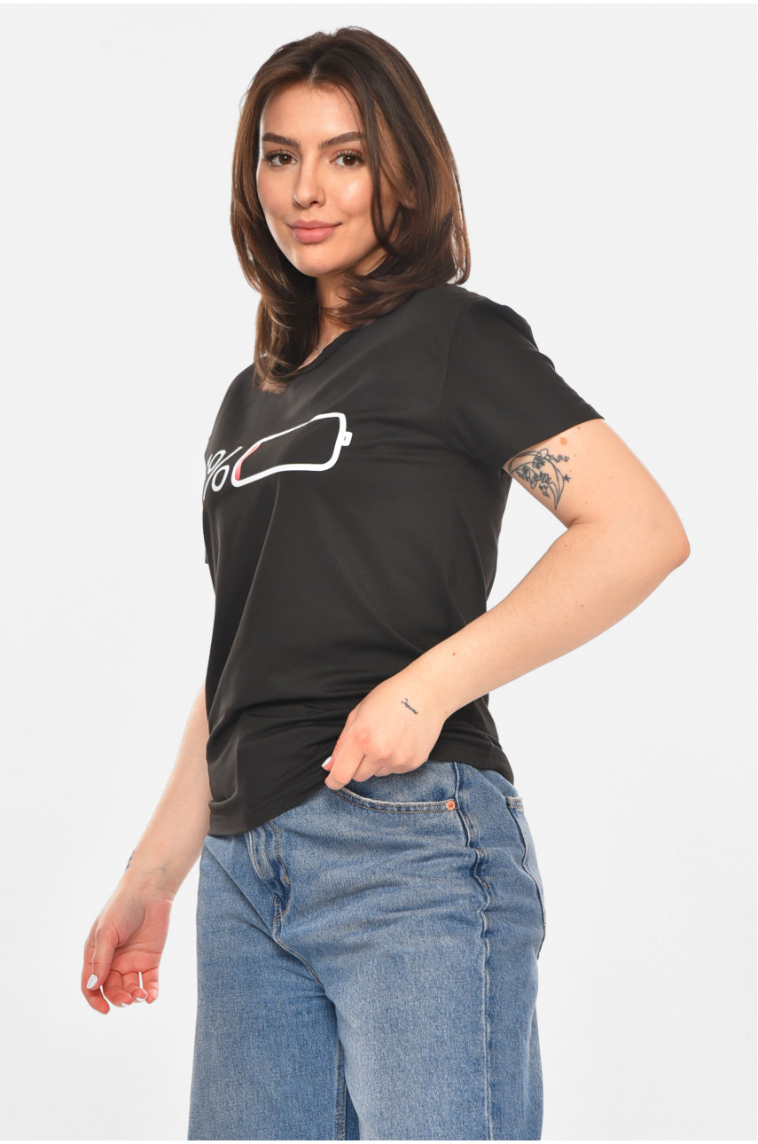 Футболка жіноча чорного кольору з принтом 213547