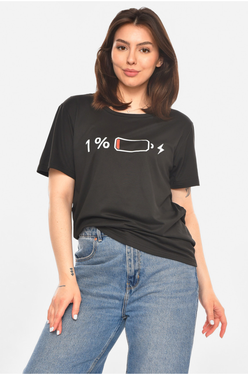 Футболка жіноча чорного кольору з принтом 213552