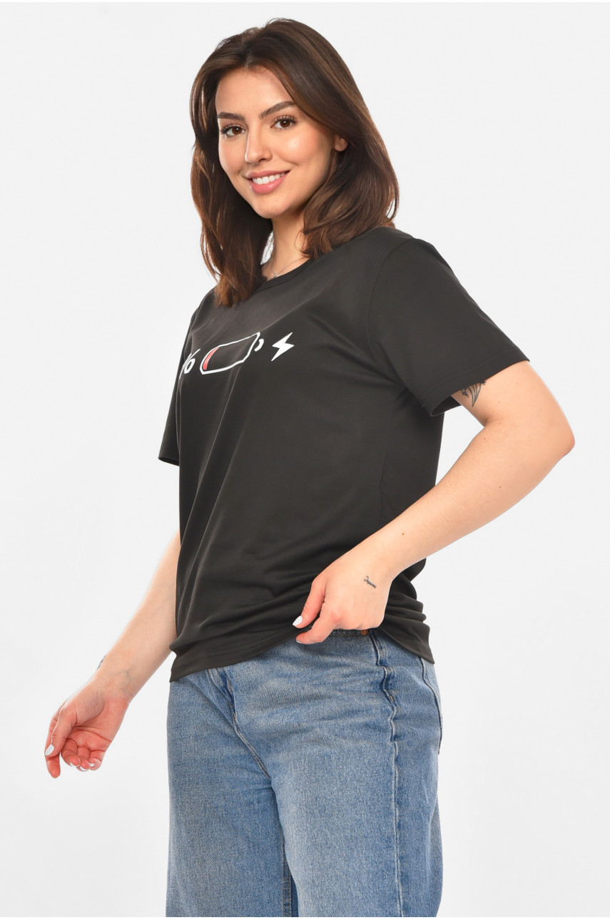 Футболка жіноча чорного кольору з принтом 213552