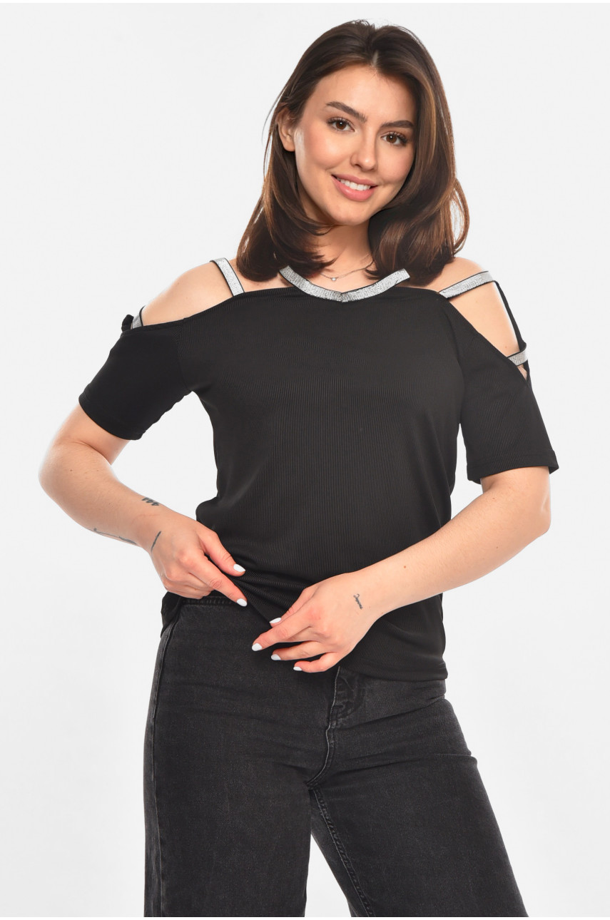 Футболка жіноча однотонна чорного кольору 213553