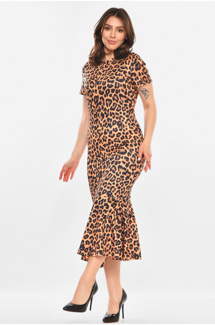 Сукня жіноча бежевого кольору з принтом 213598