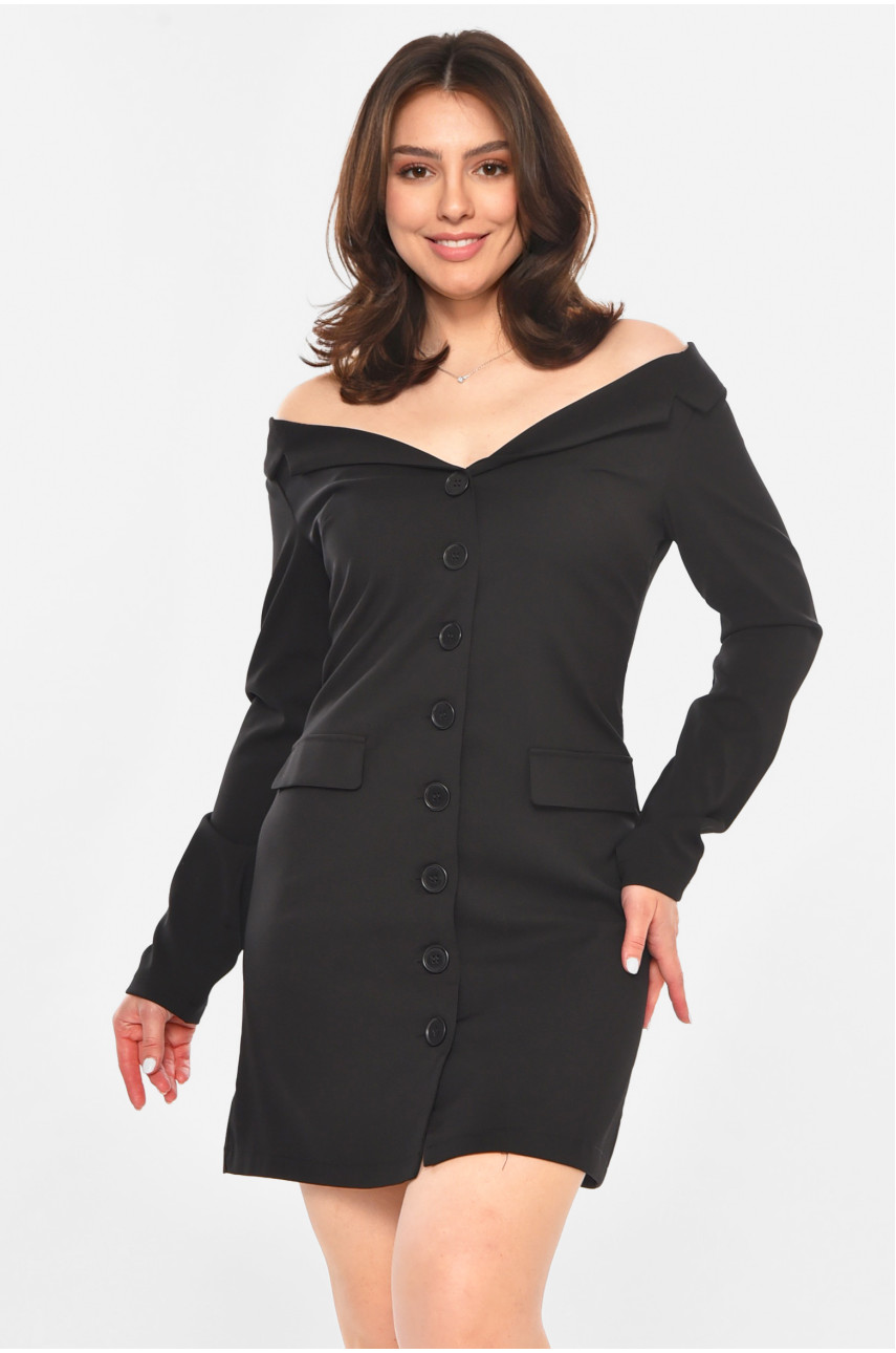 Сукня-піджак жіноча однотонна чорного кольору 213633