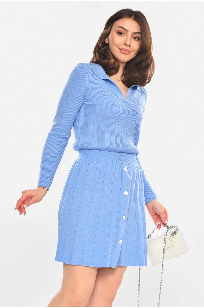 Костюм жіночий однотонний блакитного кольору 213659