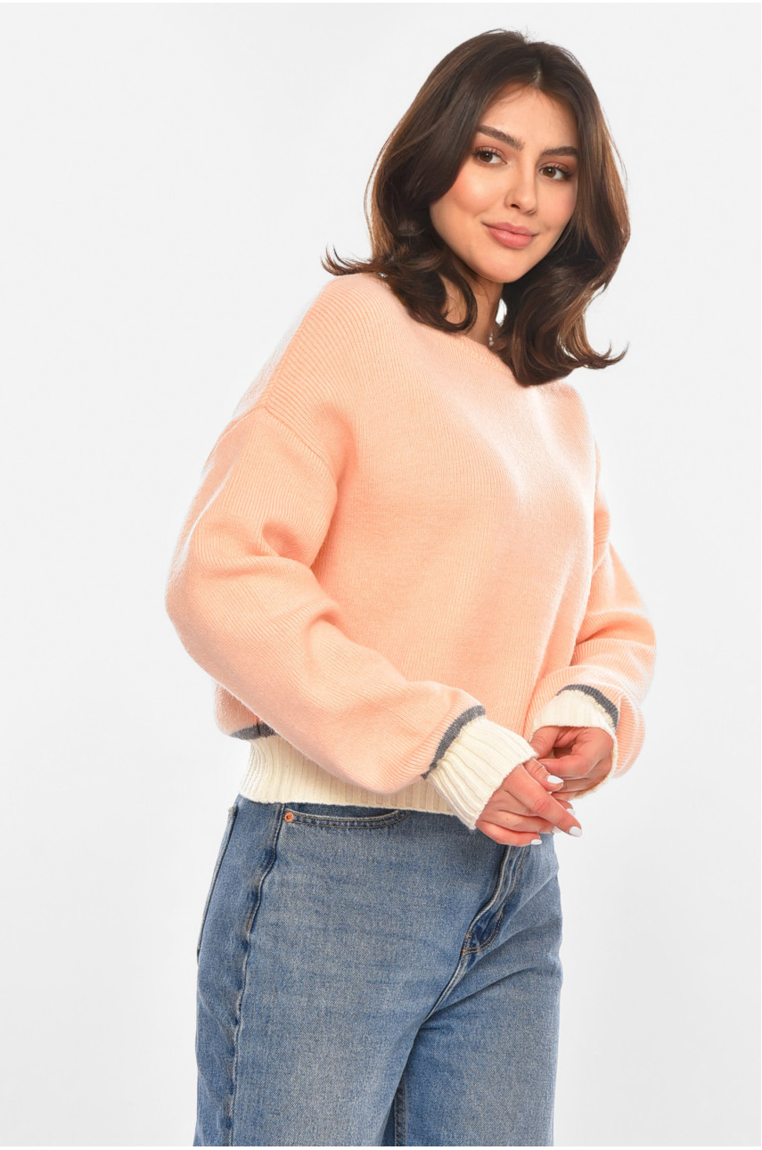 Светр жіночий в'язаний світло-рожевого кольору 213669