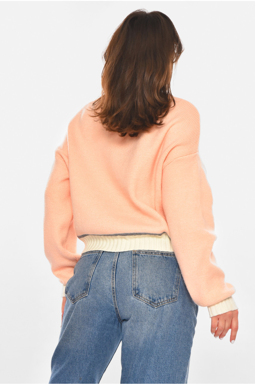 Светр жіночий в'язаний світло-рожевого кольору 213669