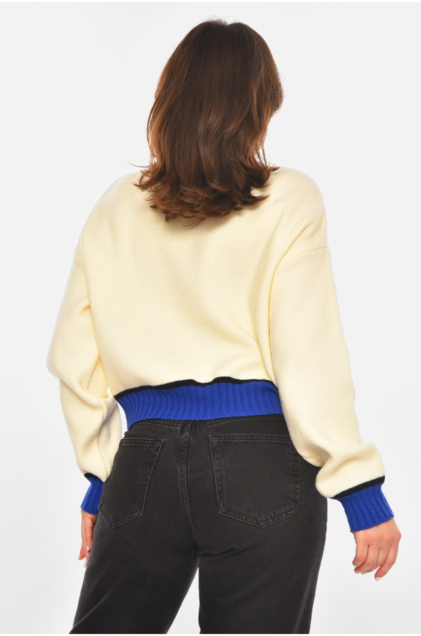 Светр жіночий в'язаний молочного кольору 213670