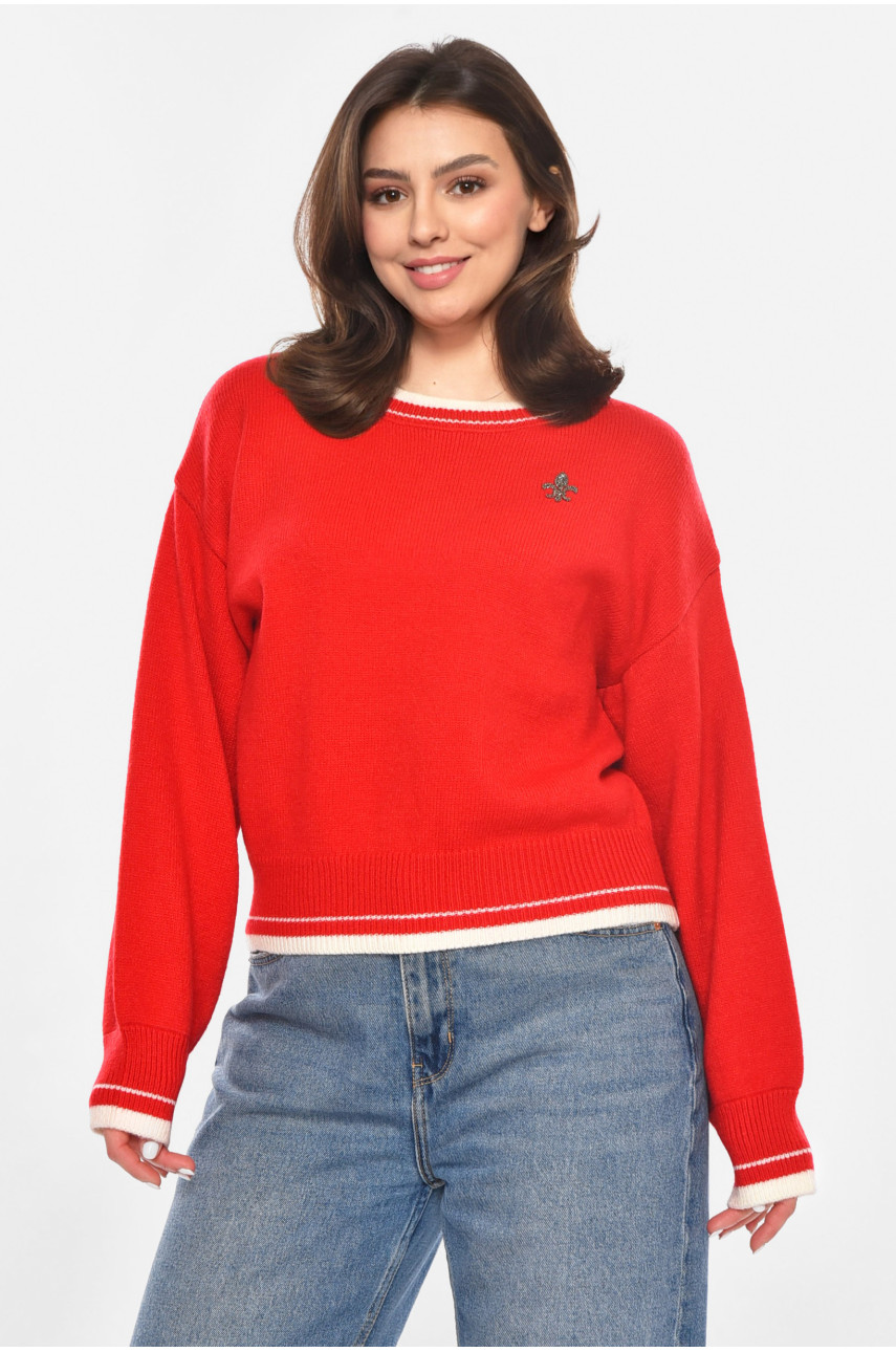 Светр жіночий в'язаний червоного кольору 213673
