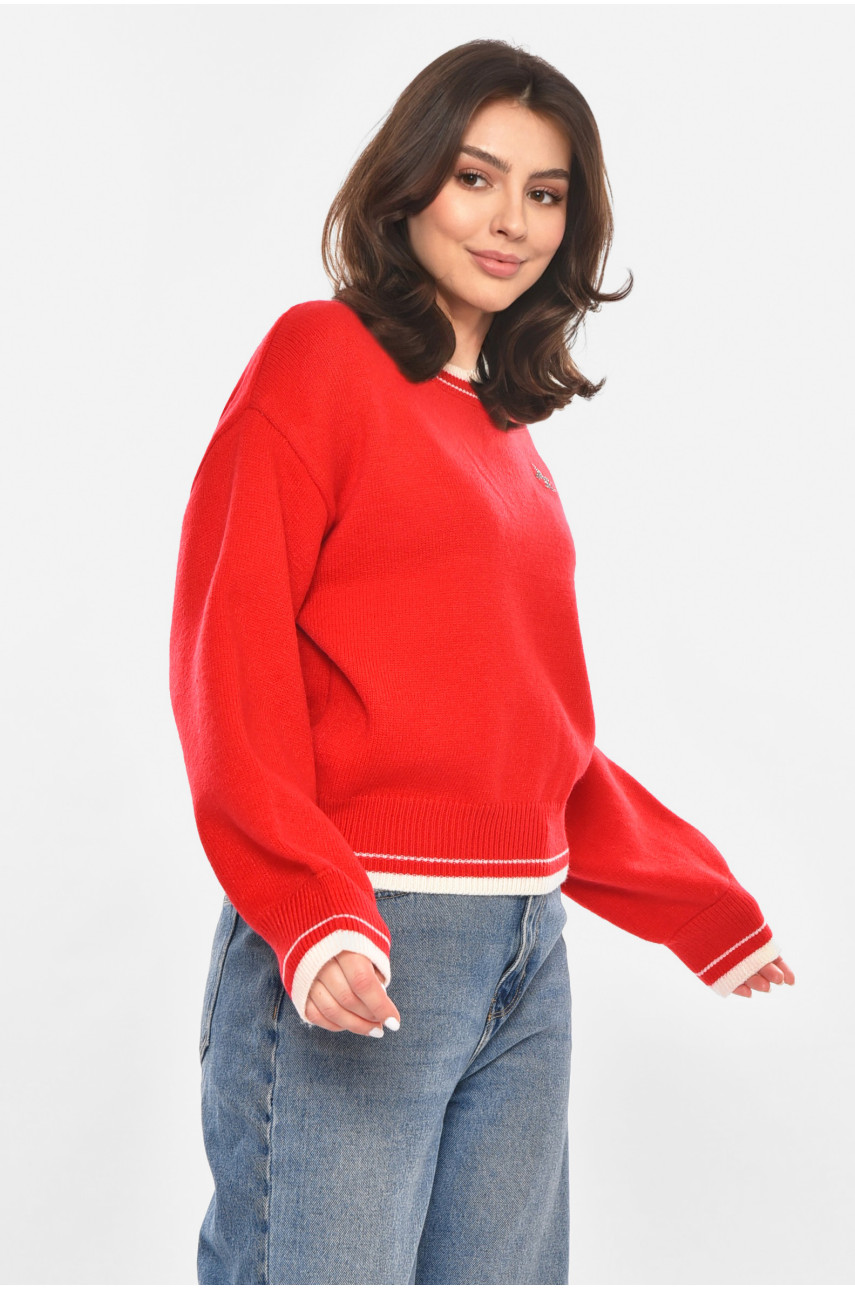 Светр жіночий в'язаний червоного кольору 213673