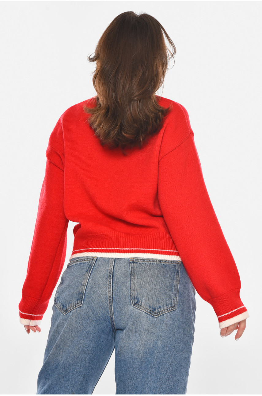 Светр жіночий в'язаний червоного кольору 213673