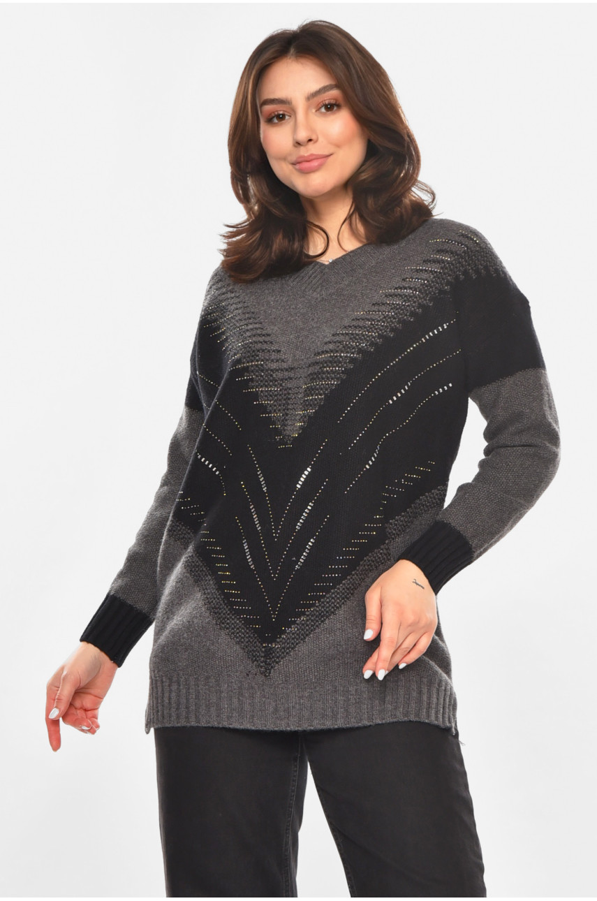 Светр жіночий сірого кольору з принтом 213731