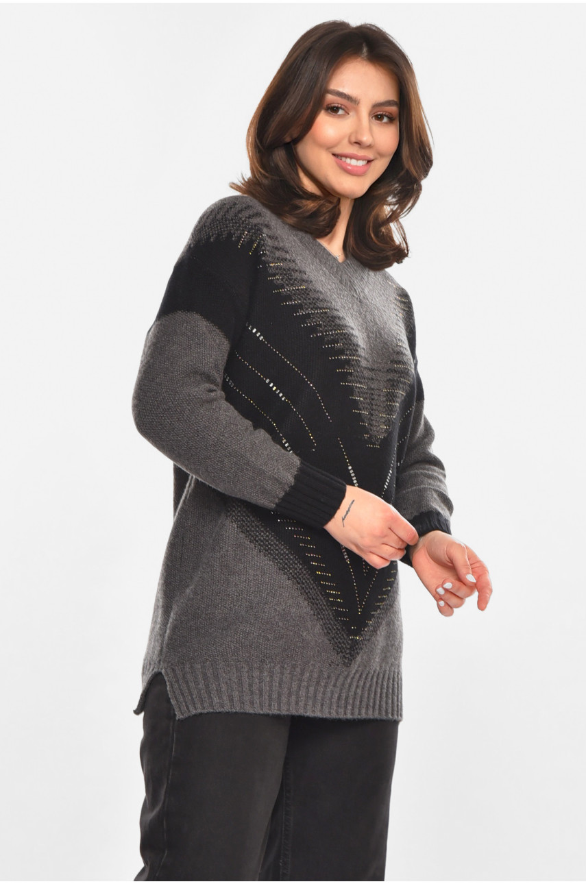 Светр жіночий сірого кольору з принтом 213731
