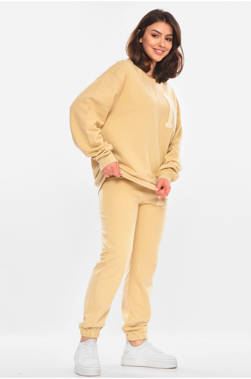 Костюм жіночий на флісі бежевого кольору з принтом 213737