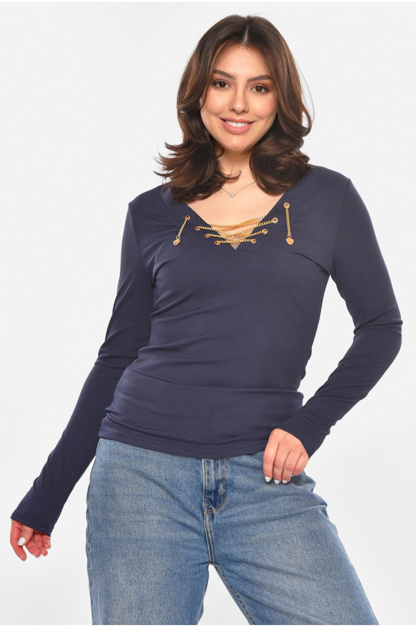 Кофта жіноча однотонна темно-синього кольору 213812