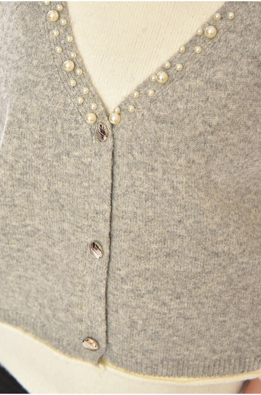 Кофта жіноча сірого кольору з намистинами 213817