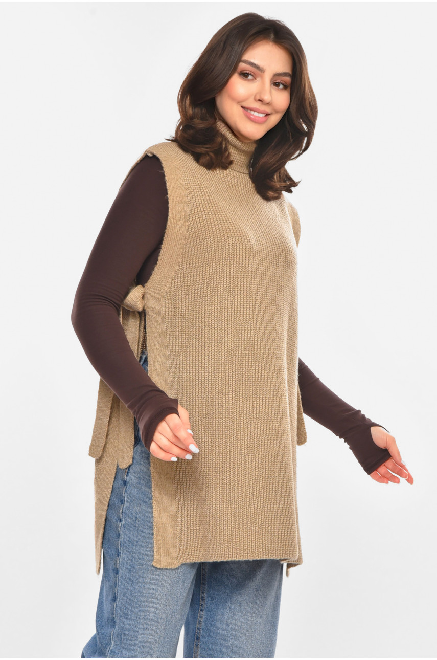 Кардиган женский однотонный цвета мокко на завязках 213821