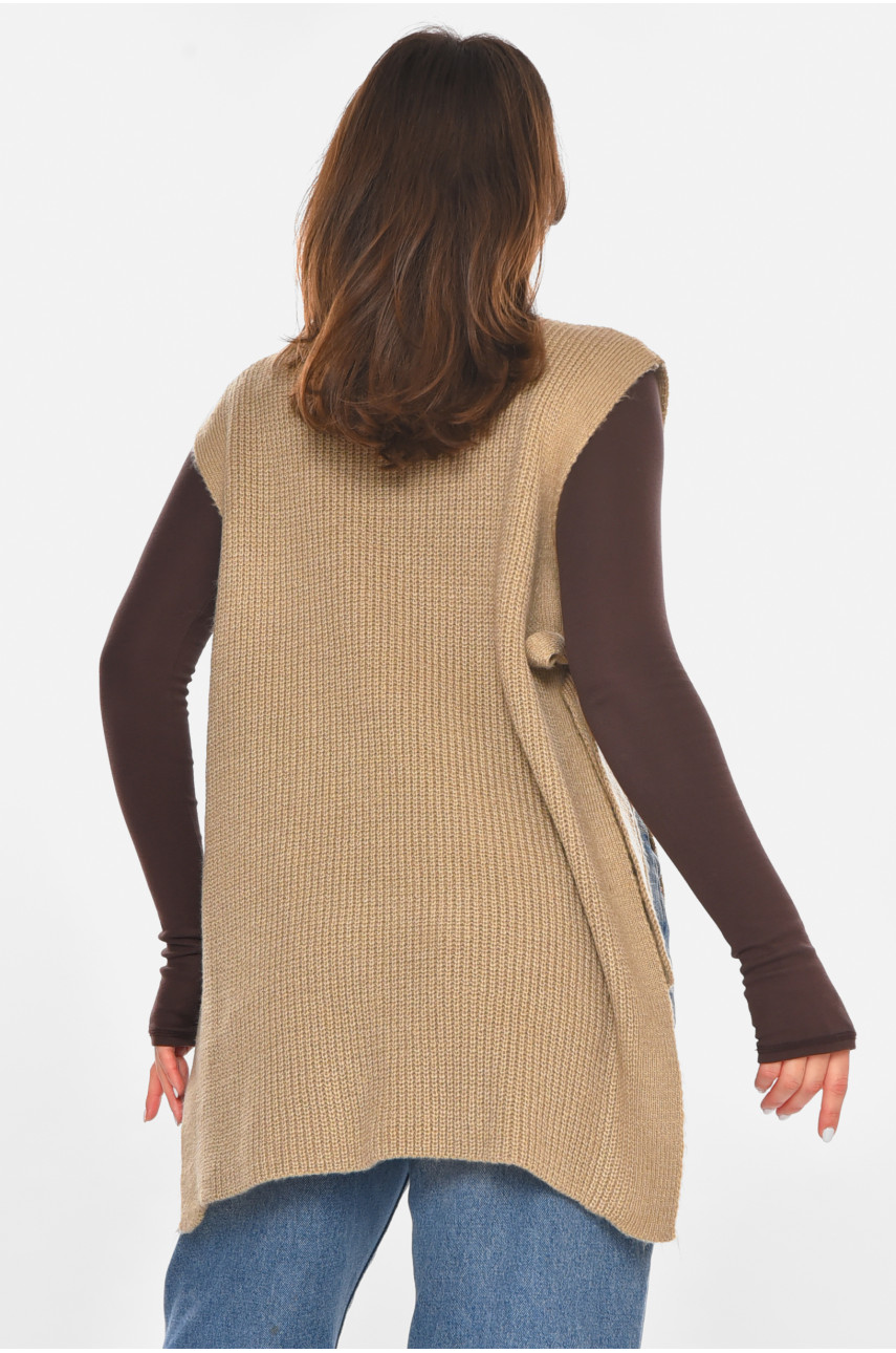 Кардиган женский однотонный цвета мокко на завязках 213821