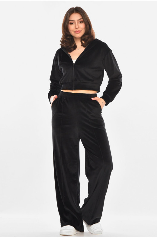 Костюм женский однотонный велюровый черного цвета 213858