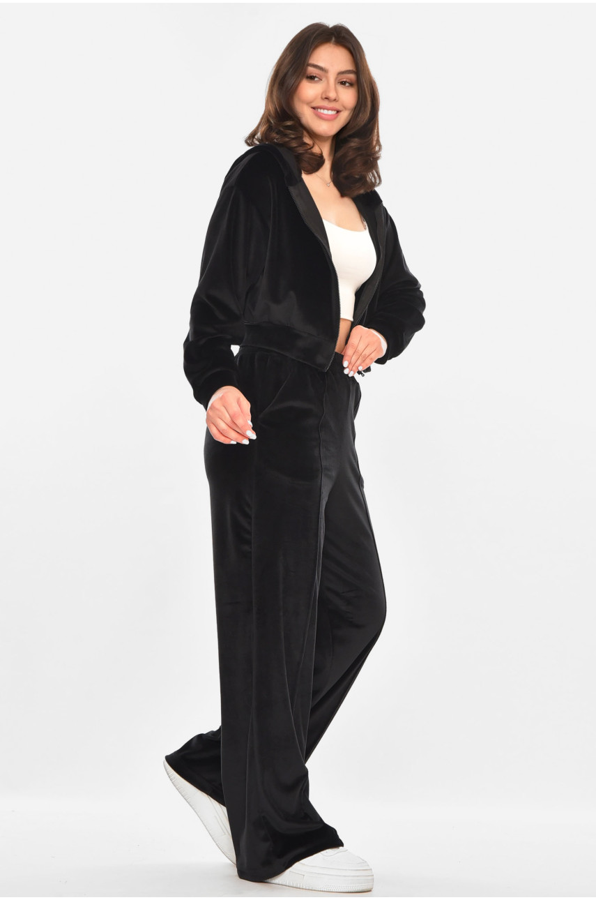 Костюм женский однотонный велюровый черного цвета 213858