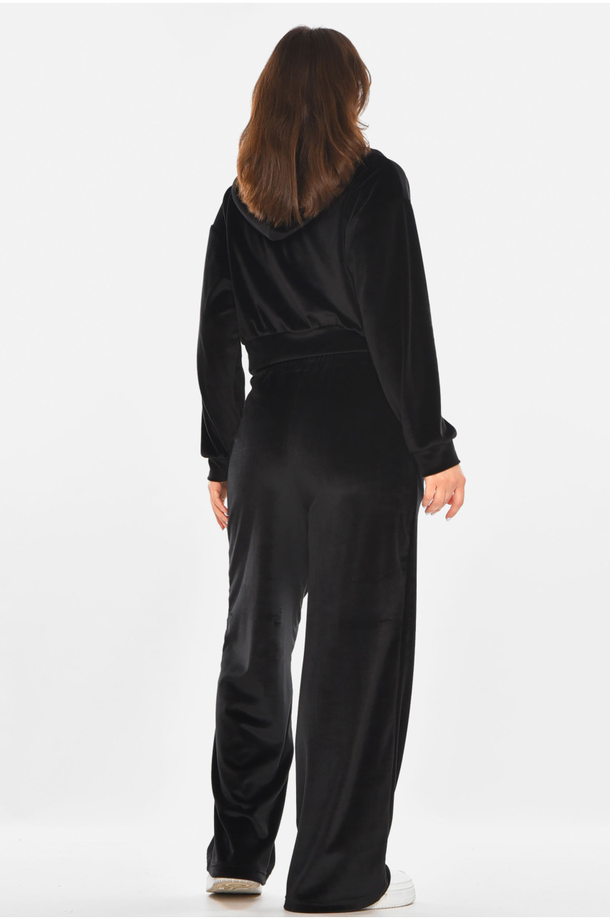 Костюм женский однотонный велюровый черного цвета 213858