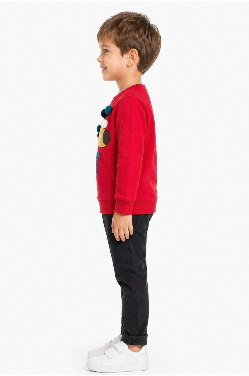 Свитшот детский с начесом красного цвета с новогодним принтом 213977