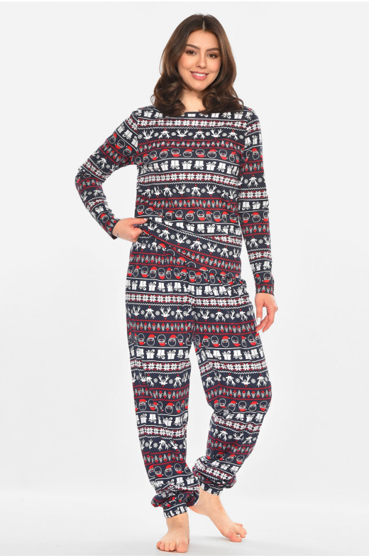 Пижама женская темно-синего цвета с новогодним принтом 213979
