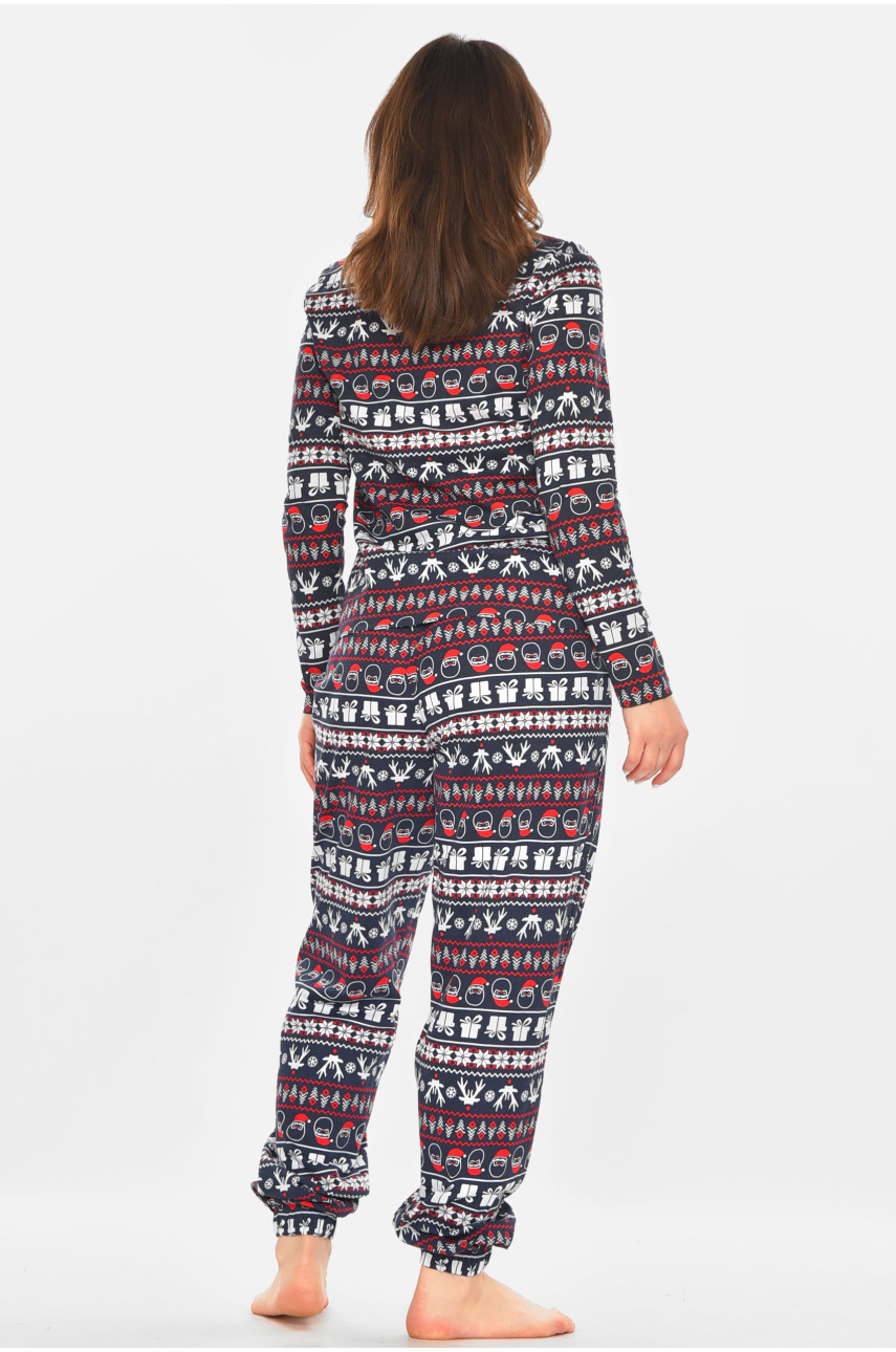 Пижама женская темно-синего цвета с новогодним принтом 213979